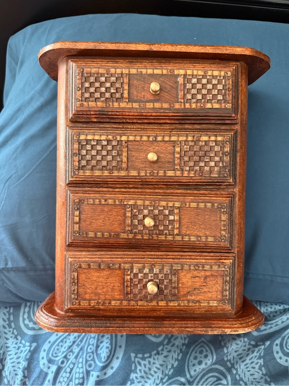 Carved Wooden 4-Drawer Jewelry Box - Warm Brown